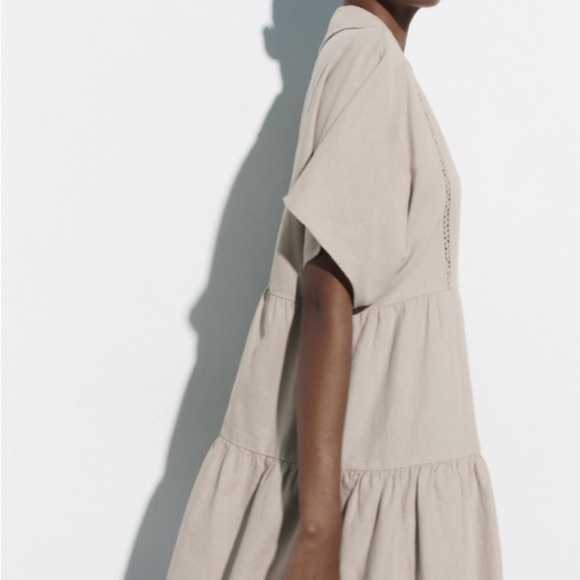 ZARA LACE TRIM LINEN BLEND MINI DRESS, SIZE S - Picture 2 of 12